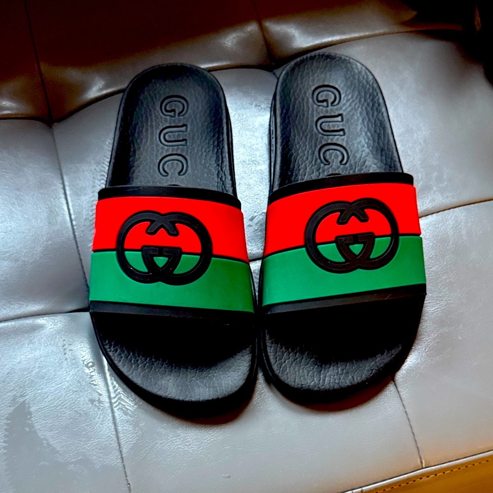 Gucci Black, Red, and Green Slippers